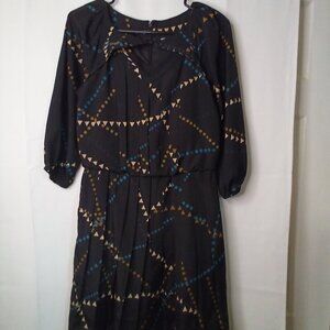 Jessica Simpson Dress Women 6 Half Sleeve Pleats Pattern Black Blue